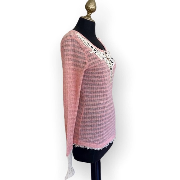 Miss Me Pink Knit Semi-Sheer Long Sleeve Sweater With Lace Detailing Size Small - Picture 5 of 8